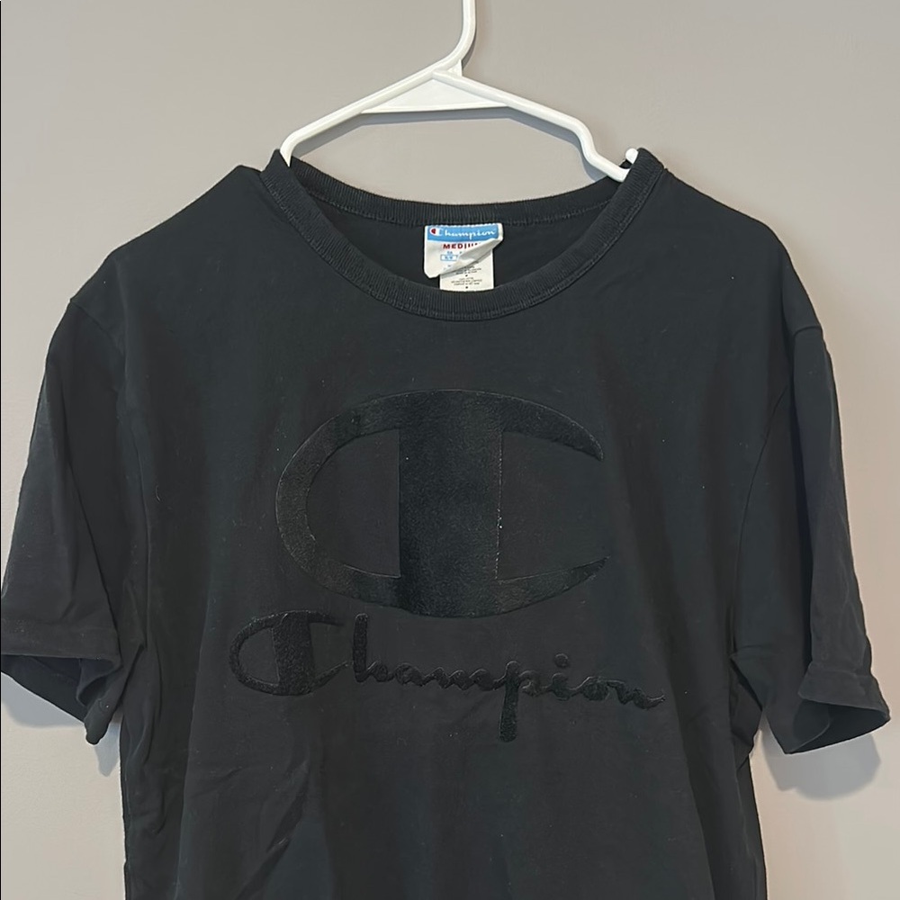 Champion Tee with Classic Black on Black Felt Logo